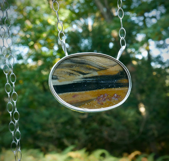 The Road Ahead — A Reversible Landscape Jasper Pendant Necklace in Sterling Silver and Gold
