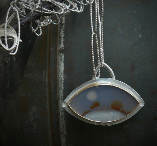 Lunar Empress — A Dendritic Agate Landscape Pendant Necklace in Sterling Silver and Gold