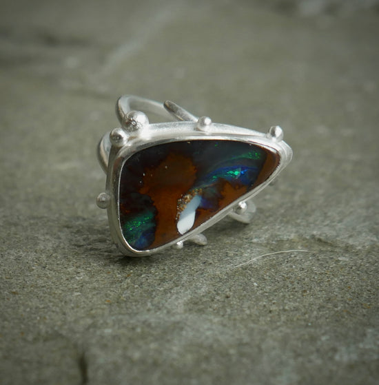 Ironstone Twilight — A Boulder Opal Ring in Sterling Silver - Size 7 3/4