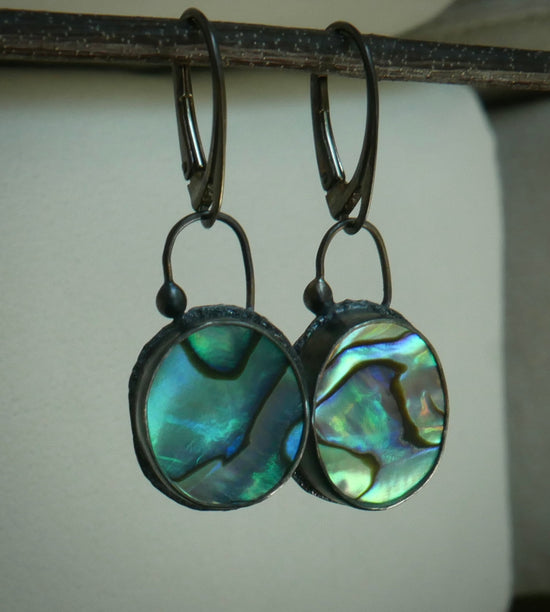 Sway the Tide — Abalone Shell Dangle Earrings in Oxidized Sterling Silver