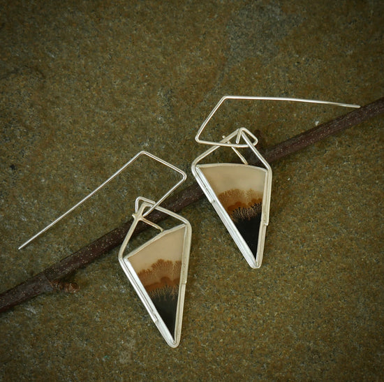 Root to Sky — A Pair of Highly Detailed Dendritic Agate Dangle Earrings in Sterling Silver and 14kt Gold