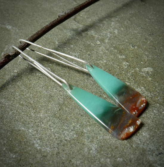 At the Shoreline — A Pair of Petrified Opalized Wood Drop Earrings in Sterling Silver