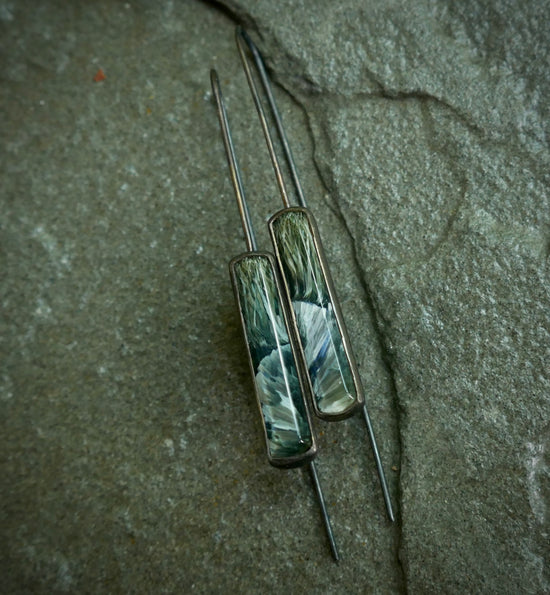 Frozen in Time: Tidal Pools — A Pair of Bridewell Stone Drop Earrings in Oxidized Silver
