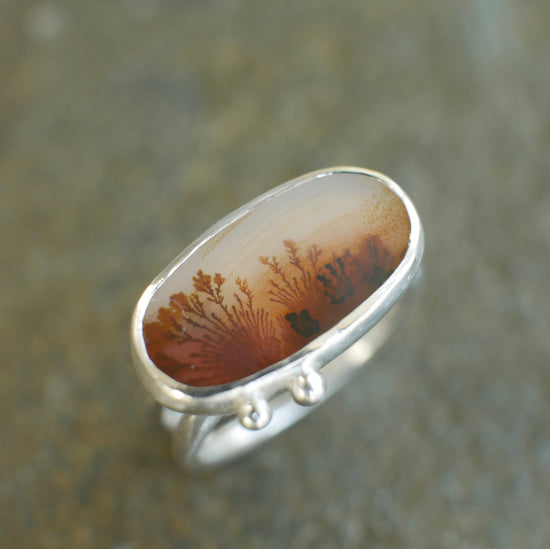 Vivid Treetop View — A Landscape Dendritic Agate Ring in Sterling Silver — Size 6 1/2