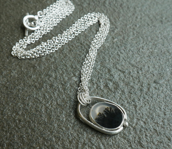 Solar Eclipse — A Dendritic Agate Landscape Pendant Necklace in Sterling Silver