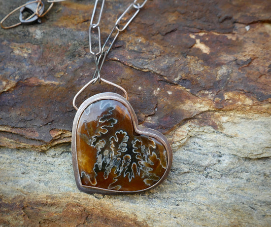 Unbreak my Heart — A Suture Ammonite Pendant Necklace in Oxidized Sterling Silver and Gold