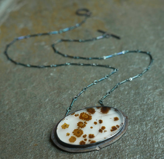 Autumn Daisies — A Dendritic Agate Pendant Necklace in Oxidized Sterling Silver