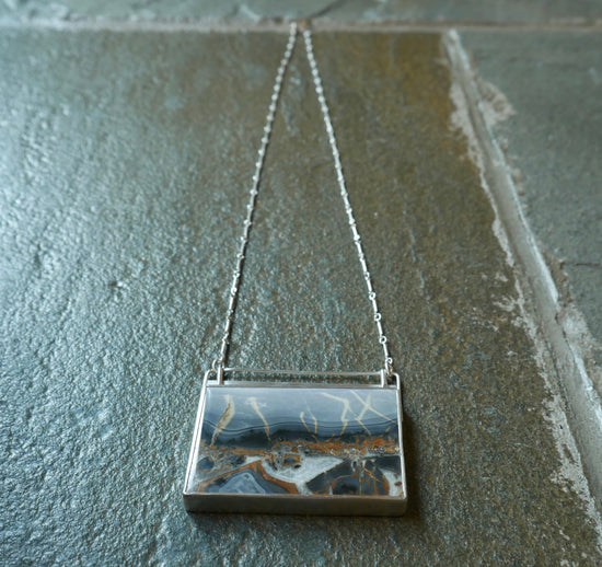 Lightning Storm — A Maligano Jasper Landscape Pendant Necklace in Sterling Silver