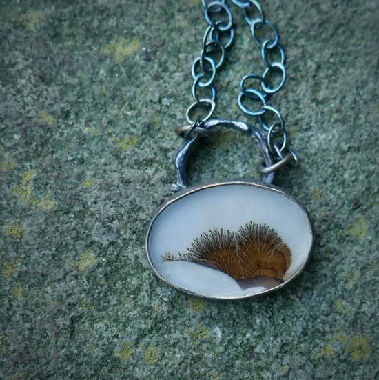 Dunes of Castle Hill — A Dendritic Agate Pendant Necklace in Oxidized Sterling Silver