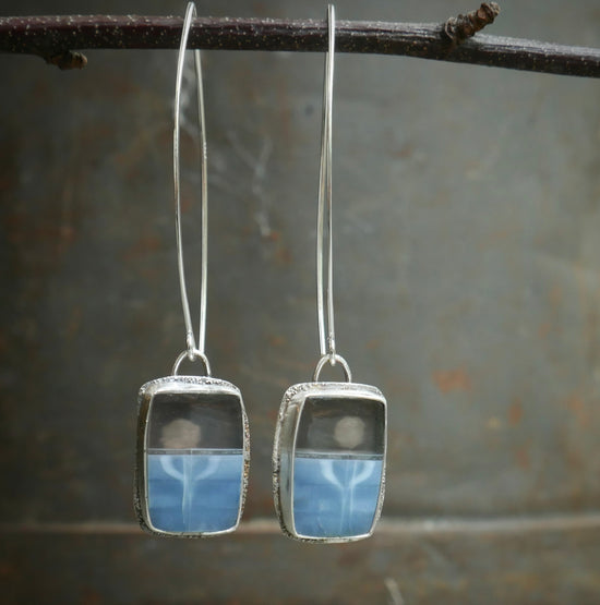 Ocean Reflections — A Pair of Owyhee Opal Dangle Earrings in Oxidized Sterling Silver