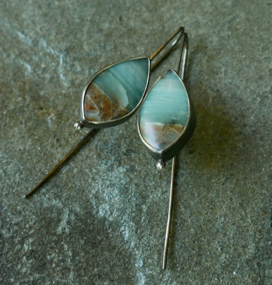 Shoreline Drops — A Pair of British Columbia Ocean Picture Jasper Drop Earrings in Oxidized Sterling Silver