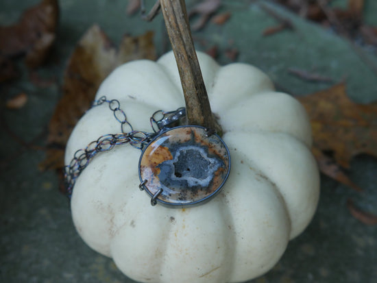 Mystic Vortex — A Druzy Maligano Jasper Pendant Necklace in Oxidized Sterling Silver