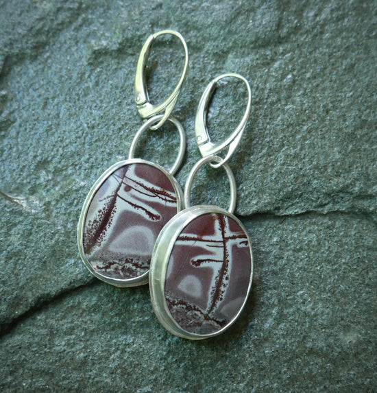 Ancient Treescapes — A Pair of Sonoran Jasper Dangle Earrings in Sterling Silver