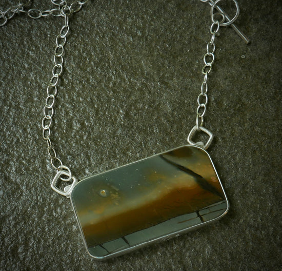 Recalling The Moonlight — A Cherry Creek Jasper Reversible Landscape Pendant Necklace in Sterling Silver