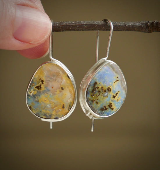 Easter Eggs — A Pair of Australian Pastel Boulder Opal Drop Earrings in Sterling Silver