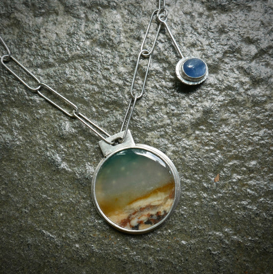 Dusk on the Dunes — A Green Jasper Landscape Pendant Neckalce in Sterling Silver