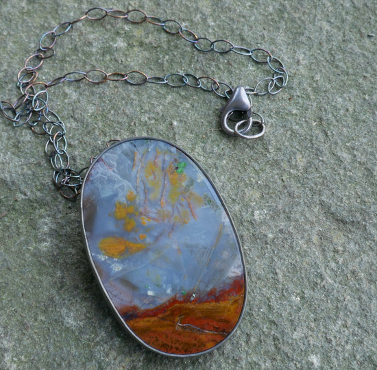 Autumnal Glory — A Opalized Petrified Wood Pendant in Oxidized Sterling Silver