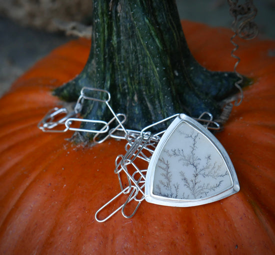 White Enchantress — A Milky Dendritic Agate Pendant Necklace in Sterling Silver