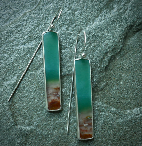 Driftwoods — A Pair of Petrified Wood Opal Dangle Earrings in Sterling Silver