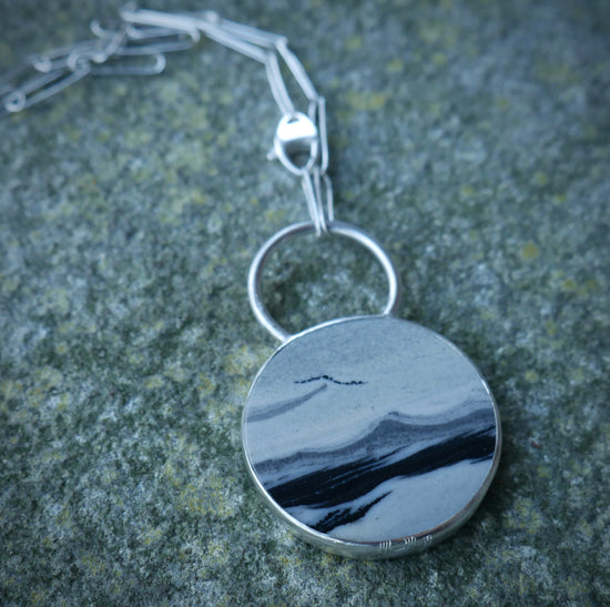 Snowy Dunes — A Reversible Landscape Java Jasper Pendant Necklace in Sterling Silver