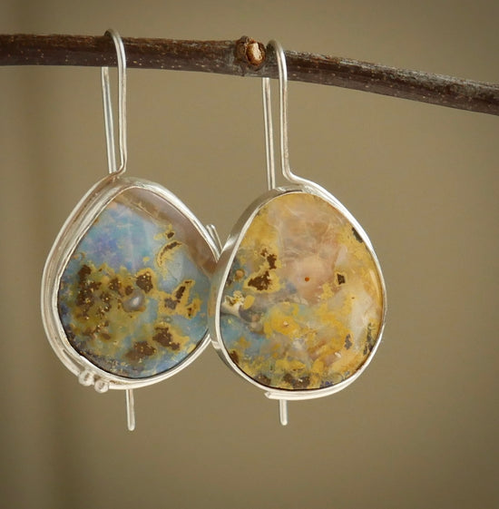 Easter Eggs — A Pair of Australian Pastel Boulder Opal Drop Earrings in Sterling Silver