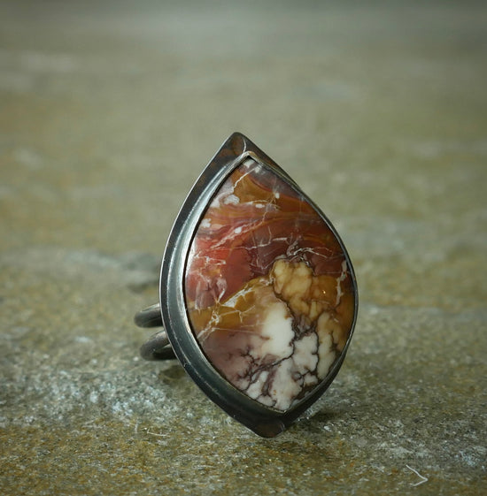 Fire Storm — A Wild Horse Magnesite Ring in Oxidized Silver — Size 7 1/2