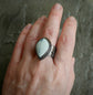 Lightning Strikes Again —  A Polychrome White River Statement Ring in Oxidized Sterling Silver — Size 7 1/4