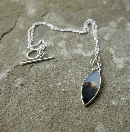 Bedtime in the Garden — A Landscape Dendritic Agate Pendant Necklace in Sterling Silver