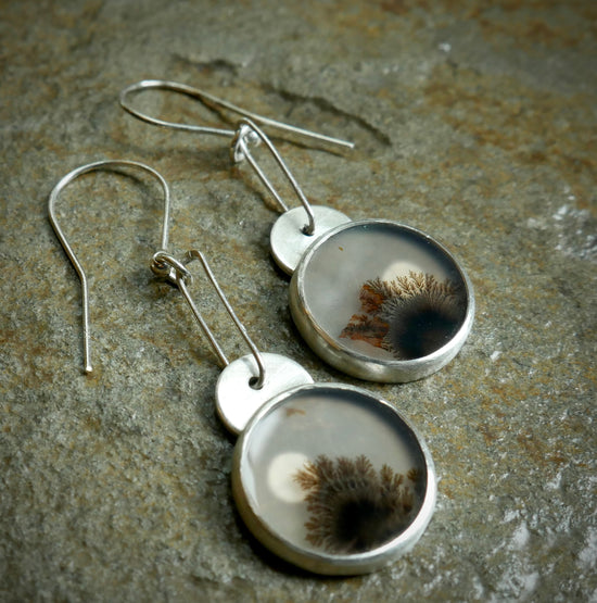 Circles End — A Pair of Dendritic Agate Earrings in Sterling Silver