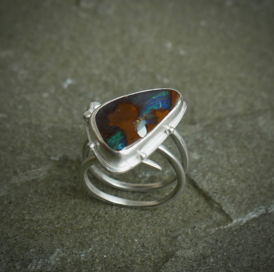 Ironstone Twilight — A Boulder Opal Ring in Sterling Silver - Size 7 3/4