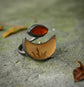 Orange Grove — A Dendritic Agate and Orange Kyanite Ring in Oxidized Sterling Silver and Solid 14kt Gold — Size 8