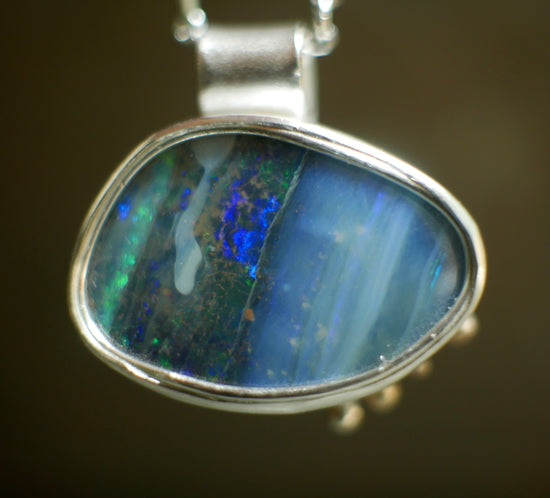 Rainbow Thundercloud — A Boulder Opal Pendant Necklace in Sterling Silver and Solid 14kt Gold