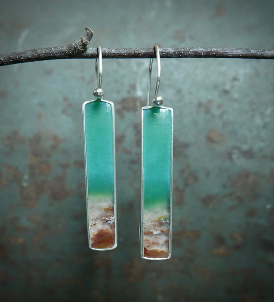 Driftwoods — A Pair of Petrified Wood Opal Dangle Earrings in Sterling Silver