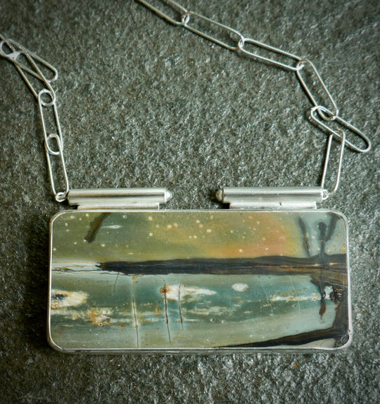 Starry Like Dreamstate — A Landscape Cherry Creek Jasper Pendant Necklace in Sterling Silver