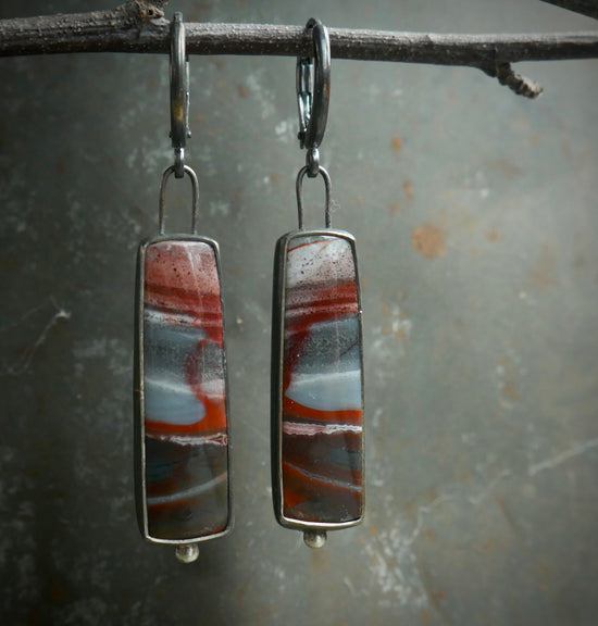 Swirling Embers — A Pair of Wonderstone Dangle Earrings in Oxidized Silver