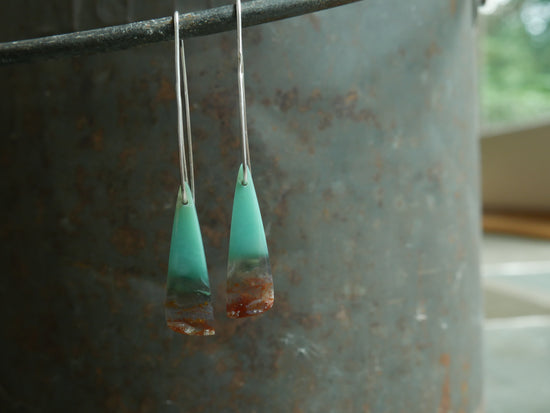 At the Shoreline — A Pair of Petrified Opalized Wood Drop Earrings in Sterling Silver