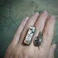 Unshattered — A Brecciated Lilac Mookaite and Garden Quartz Split Shank Ring in Oxidized Sterling Silver — Size 8 to 8 1/2