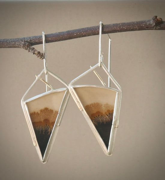 Root to Sky — A Pair of Highly Detailed Dendritic Agate Dangle Earrings in Sterling Silver and 14kt Gold