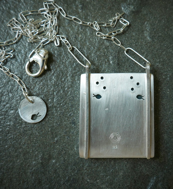 Hidden Scenes — The Meeting; A Petrified Opalized Wood Pendant Necklace in Sterling Silver