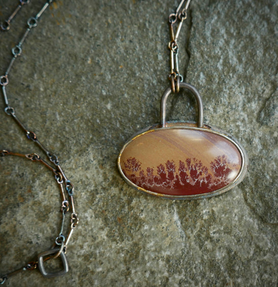 Golden Rays — A Sonoran Dendritic Rhyolite Pendant Necklace in Oxidized Silver and Gold