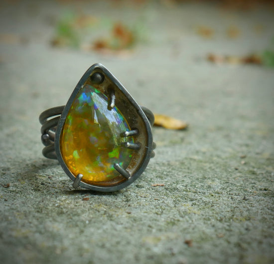 Mystical Energy — An Ethiopian Opal Statement Ring in Oxdized Sterling Silver — Size 8 1/4 to 8 1/2