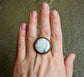 Lightning Strike — A Polychrome White River Statement Ring in Oxidized Sterling Silver — Size 8