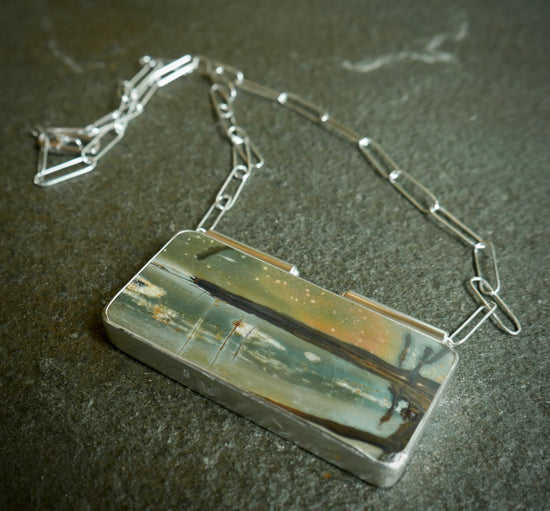Starry Like Dreamstate — A Landscape Cherry Creek Jasper Pendant Necklace in Sterling Silver