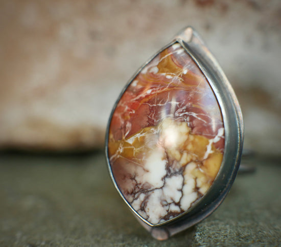 Fire Storm — A Wild Horse Magnesite Ring in Oxidized Silver — Size 7 1/2