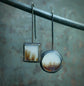 Picture Windows — A Pair of Dendritic Agate Drop Earrings in Oxidized Sterling Silver and 24kt Gold Leaf