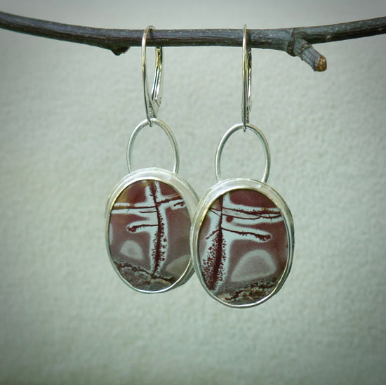 Ancient Treescapes — A Pair of Sonoran Jasper Dangle Earrings in Sterling Silver