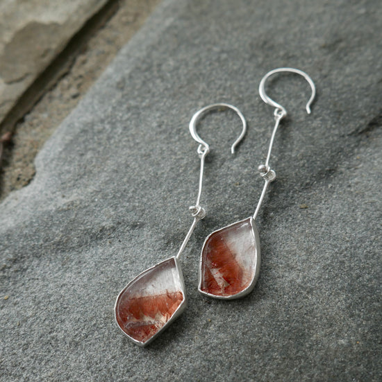 Matchstick Flames — A Pair of Super Seven Crystal Dangle Earrings in Sterling Silver