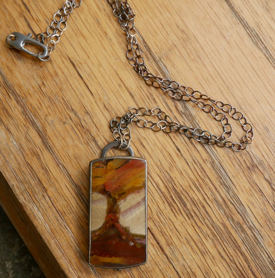 Autumn in New England — A Petrified Wood Pendant Necklace in Oxidized Sterling Silver and Solid 14kt Gold