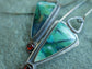 Deep Water Secrets — Blue Opalized Wood and Garnet Dangle Earrings in Oxidized Sterling Silver