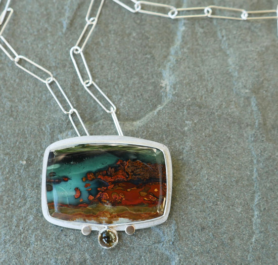 The Cliffs — A Petrified Wood Opal Landscape Necklace in Sterling Silver